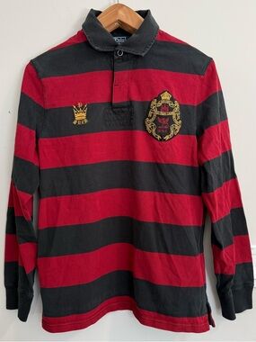 Vintage Polo Ralph Lauren Rugby Polo Shirt Stripe Crest Logo Embroidered Patches